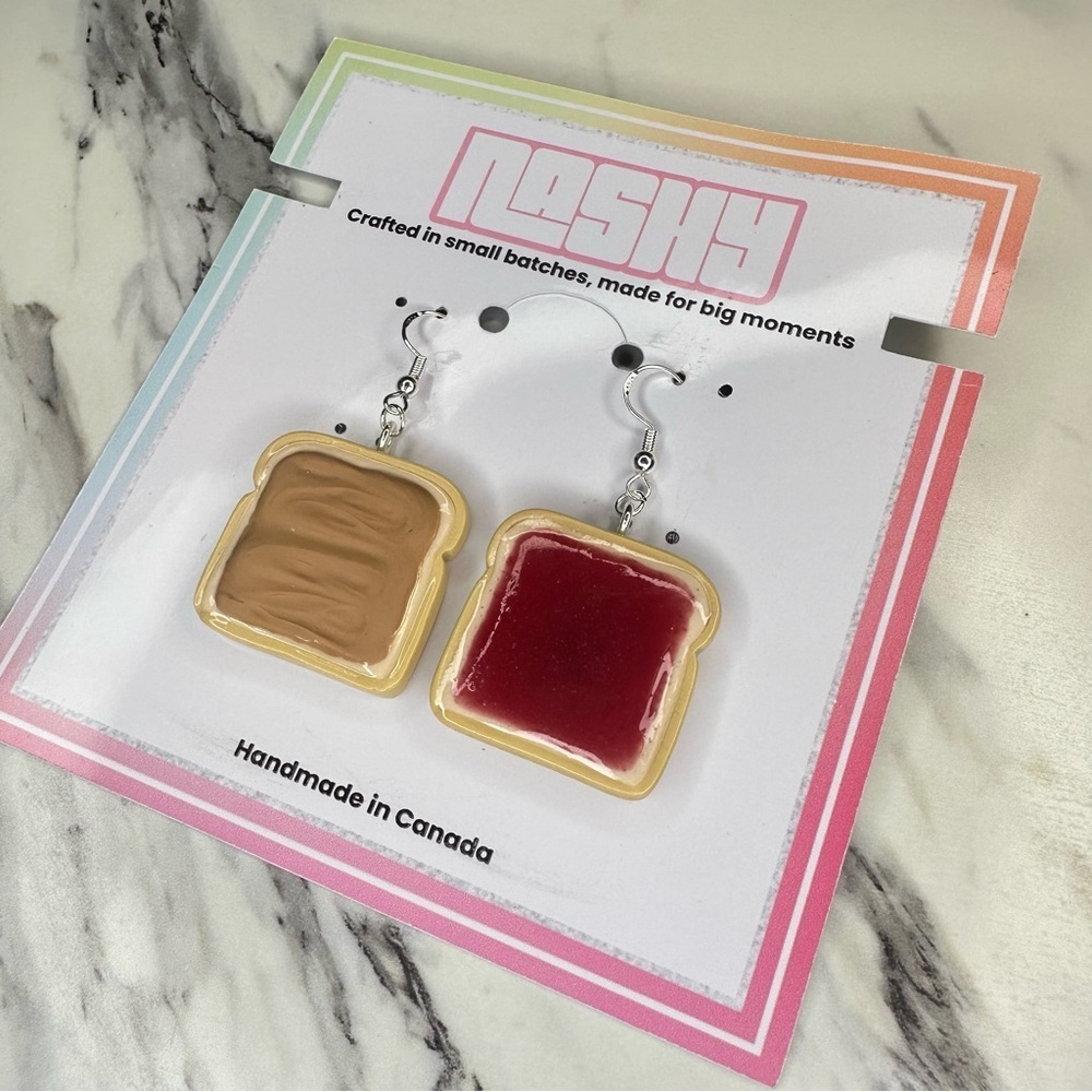 Peanut Butter & Jelly Sandwich - Handmade Earrings - Picture 3 of 5